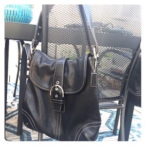 Black leather shoulder Coach handbag